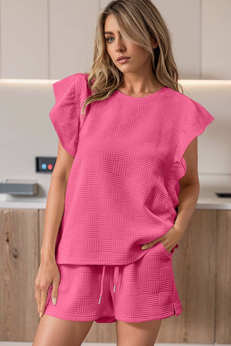 CWSS0723_SLEEVELESS RUFFLED TOP AND SHORTS TWO-PIECE SET