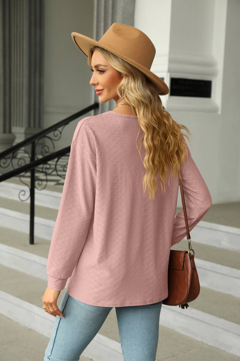 CWTBLL2802_FALL V-NECK BUTTON-UP LONG-SLEEVED TOP