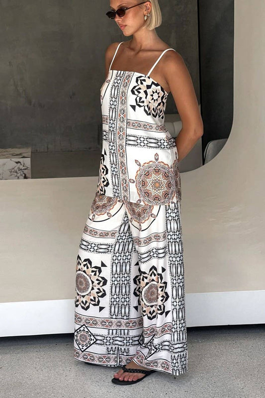 CWSS1254_CASUAL SUSPENDER TOP + WIDE-LEG STRAIGHT PANTS SET