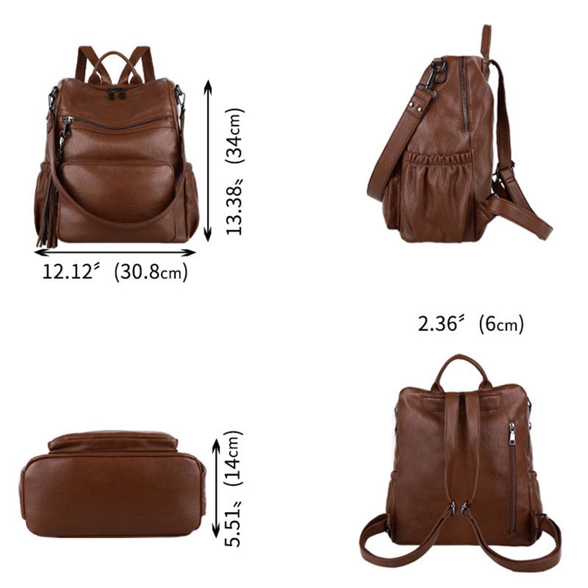 TASSEL DETAIL PU LEATHER BACKPACK SHOULDER BAG_CWAB0778