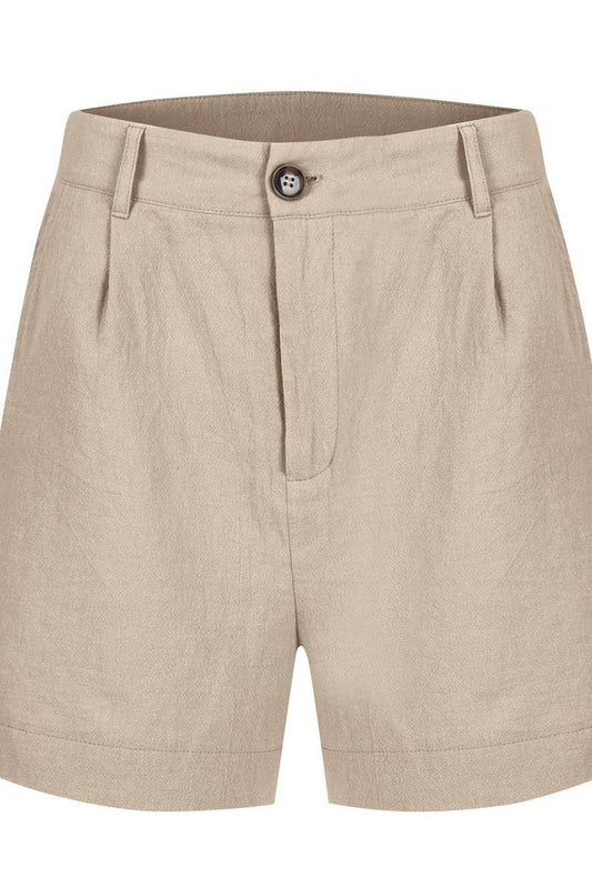 CWBSP0558_HIGH WAIST SOLID BUTTON WAIST CASUAL SHORTS
