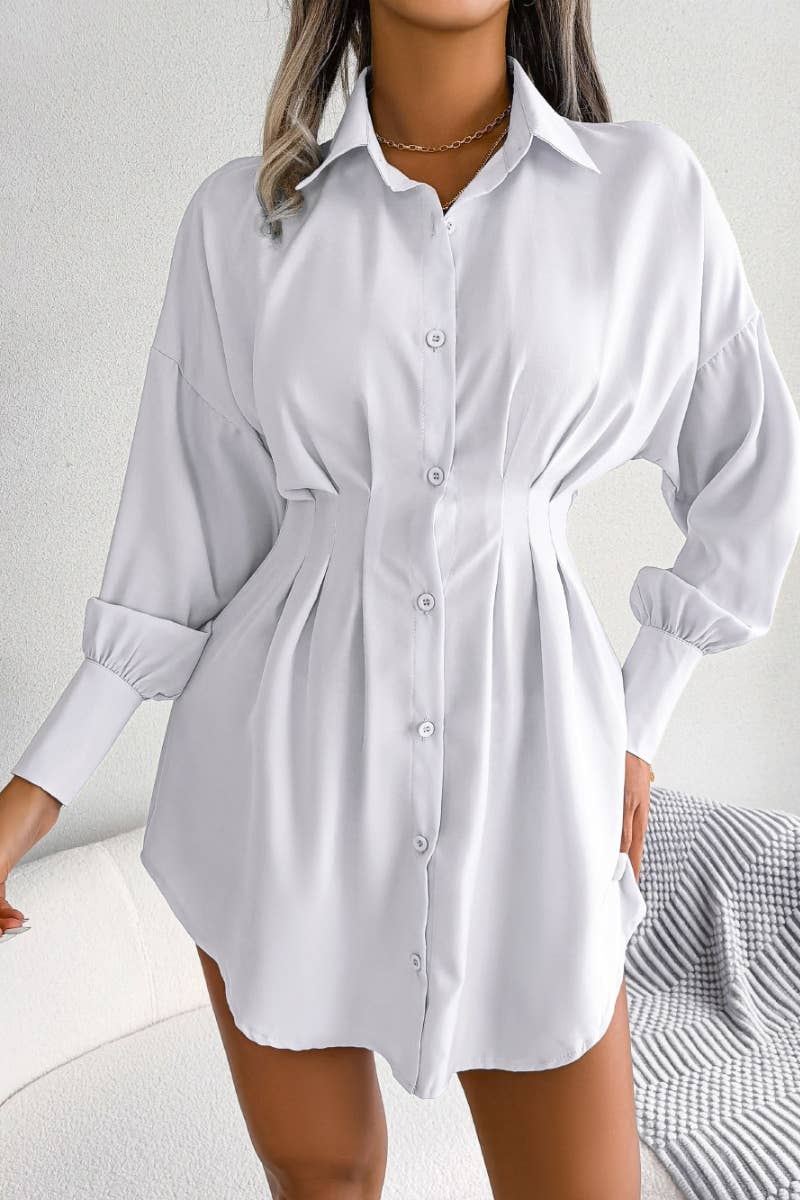 CWTSTL1200_LANTERN SLEEVE WAIST ASYMMETRIC SHIRT DRESS