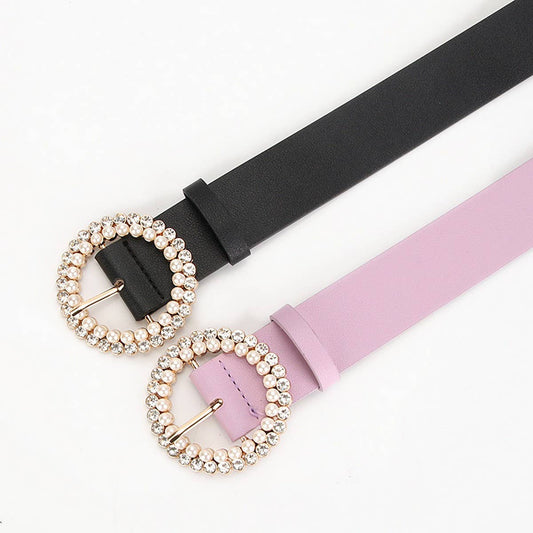 CLASSIC VINTAGE ROUND RHINESTONE PEARL BUCKLE BELT_CWABE0400