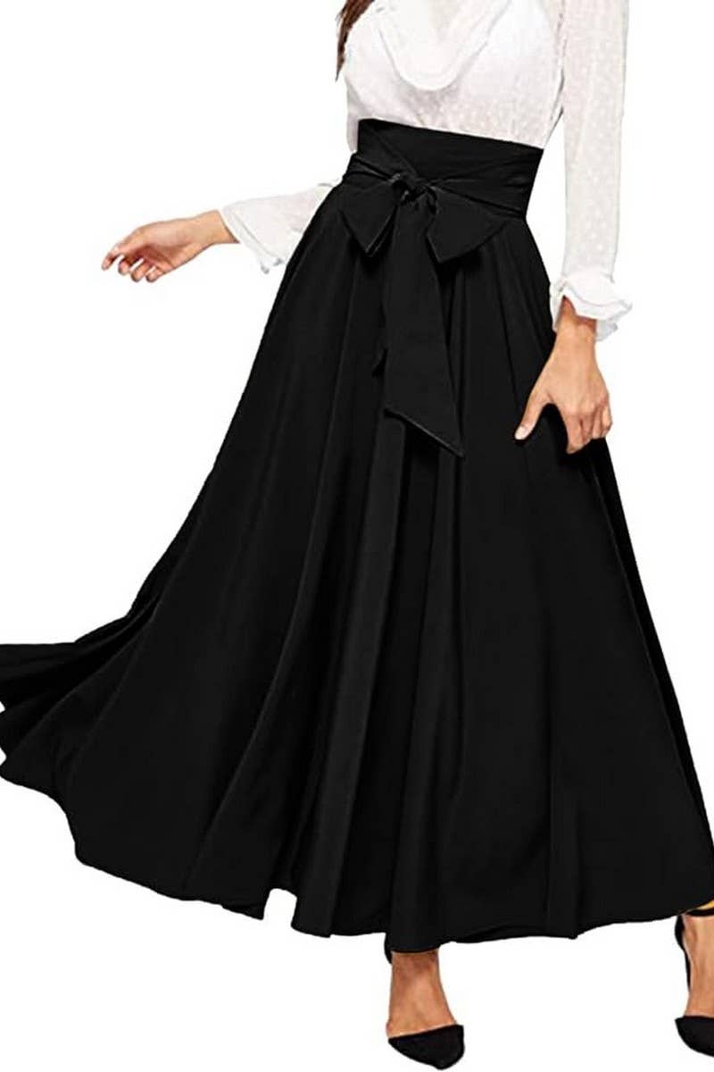 CWBLS0533_SUMMER HIGH WAIST SLIM FRONT TIE A-LINE SKIRT