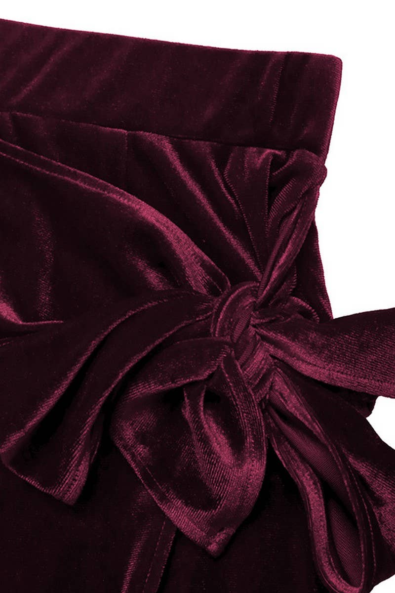 CWBMS00476_SOLID COLOR TWIST SLIT VELVET MIDI SKIRT
