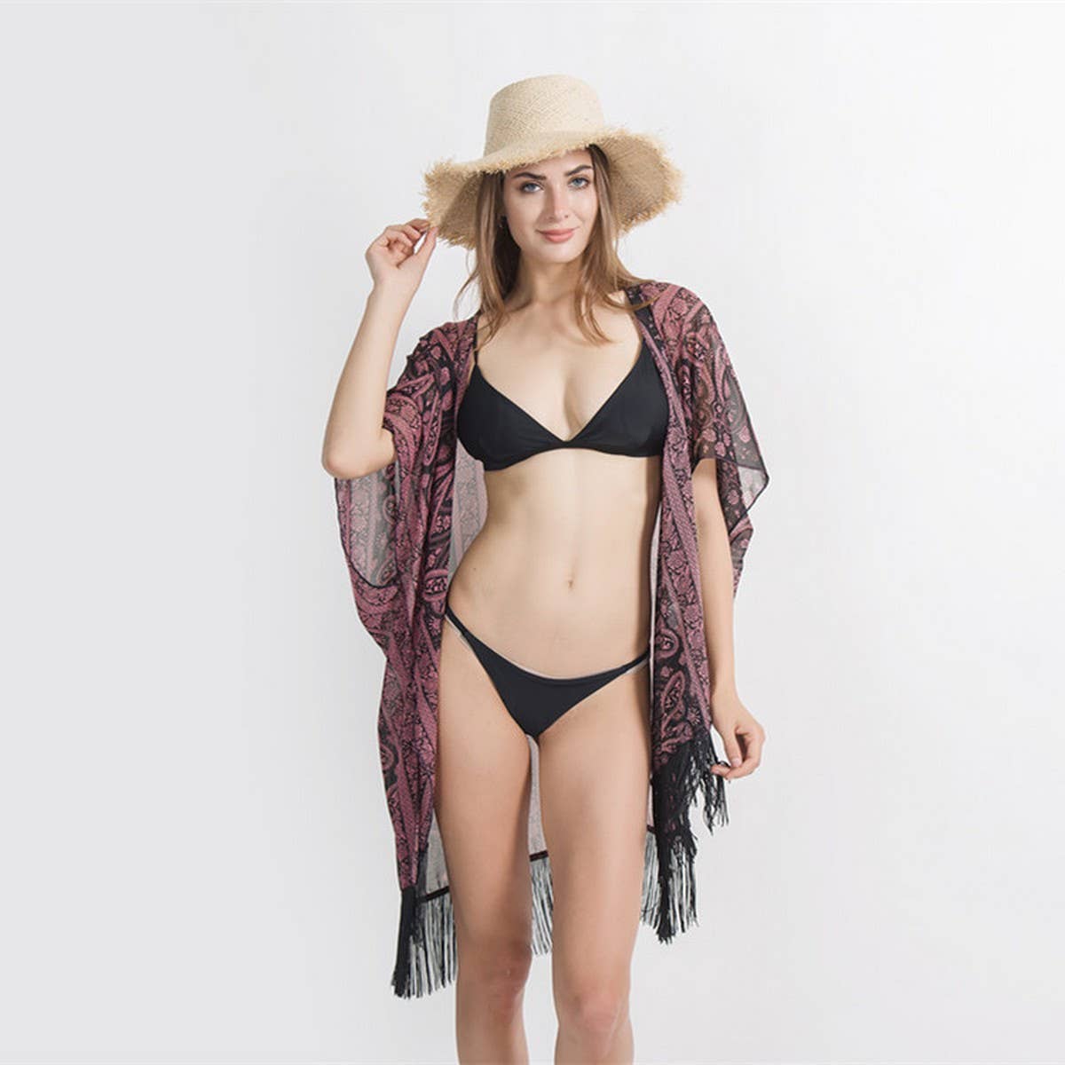 TASSEL PAISLEY PRINT OPEN FRONT KIMONO CARDIGAN