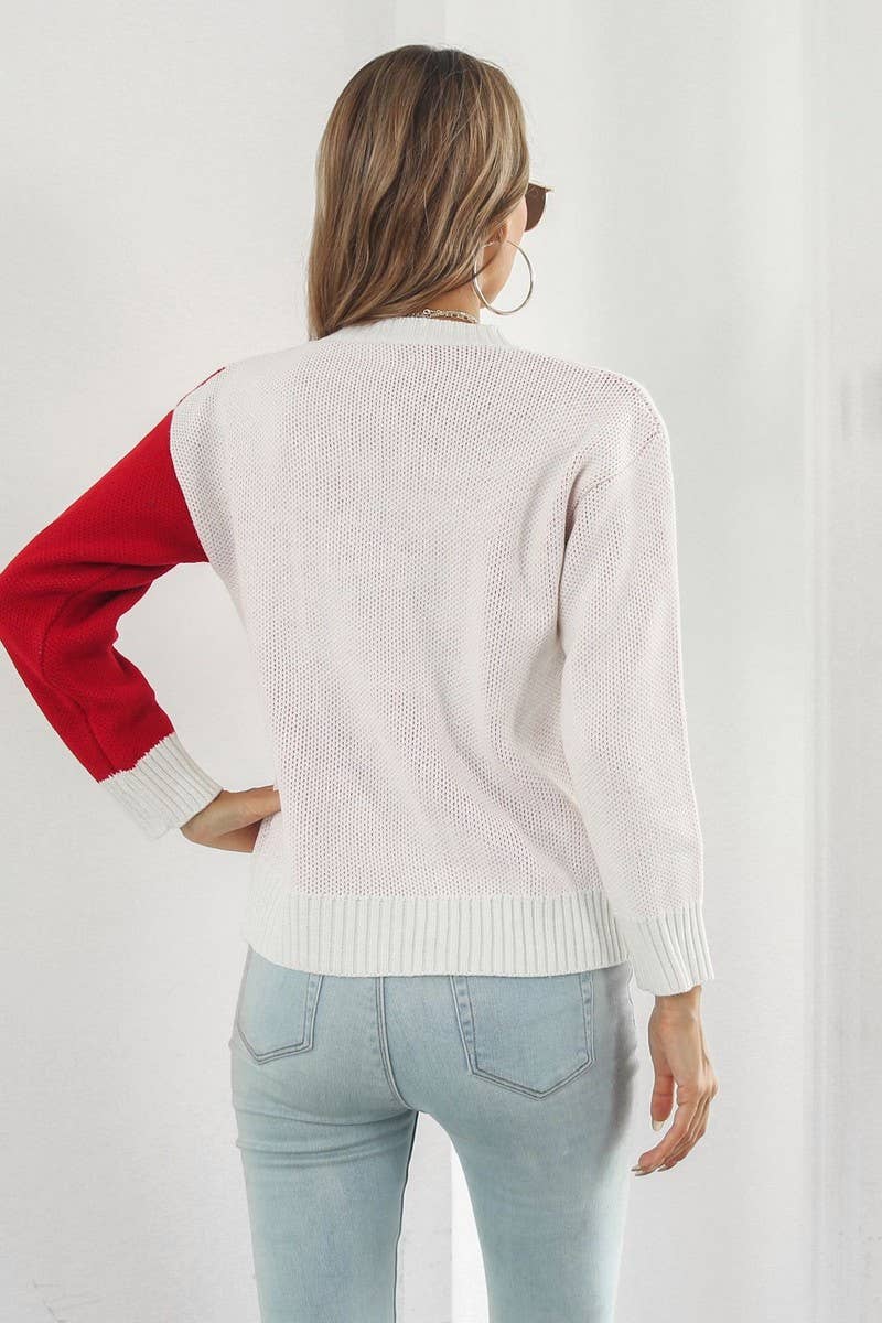 CWOSWL6863_CASUAL LOOSE FLORAL JACQUARD LONG SLEEVE SWEATER