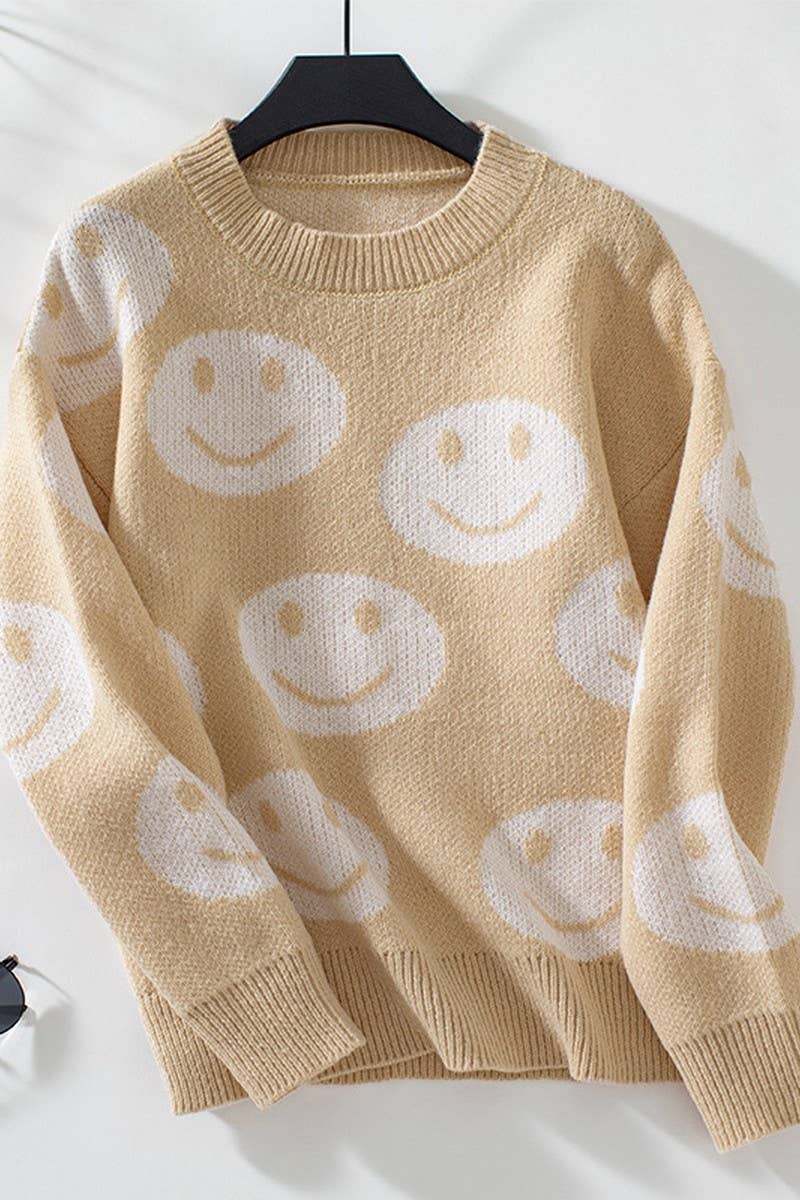 CWOSWL2874_SMILEY FACE LOOSE-FIT KNIT SWEATER
