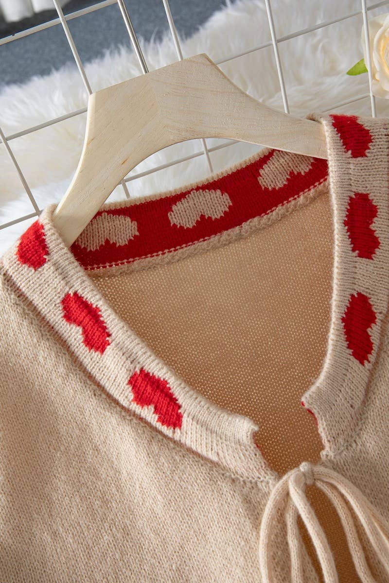 CWOCAL00710_TIE FRONT HEART PATTERN KNIT CARDIGAN