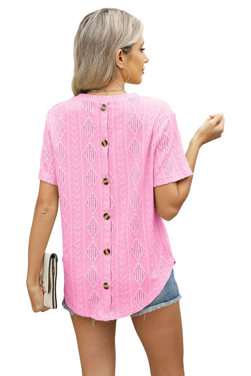 CWTBLS1705_BUTTON-BACK JACQUARD SHORT-SLEEVED TOP