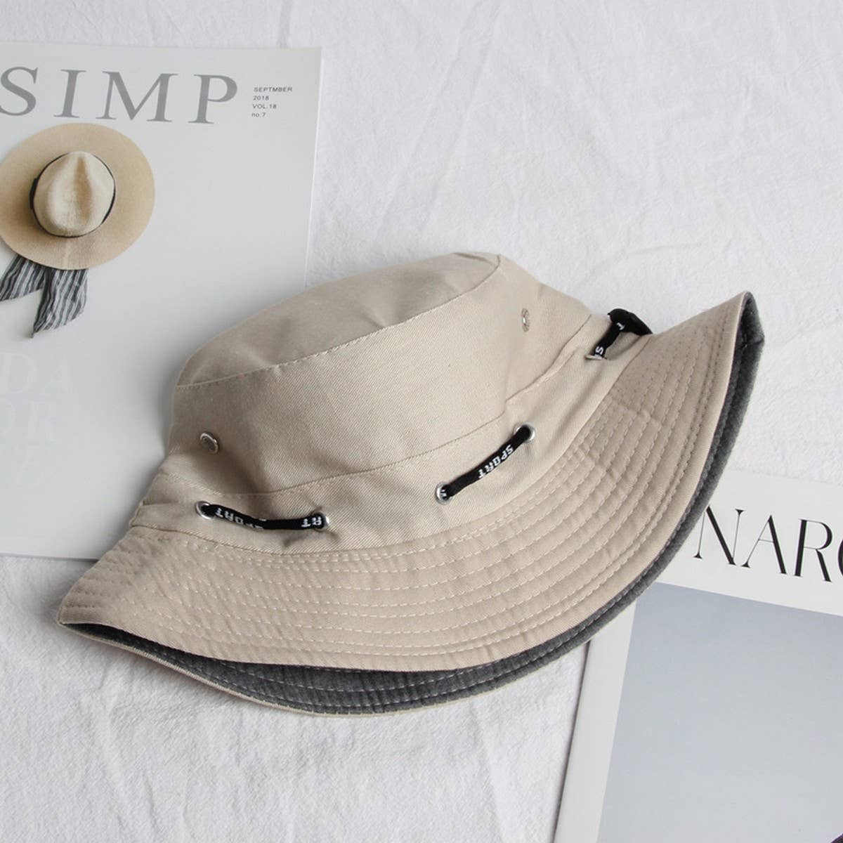CWAH1519_SOLID COLOR CASUAL REVERSIBLE SUNSCREEN BUCKET HAT