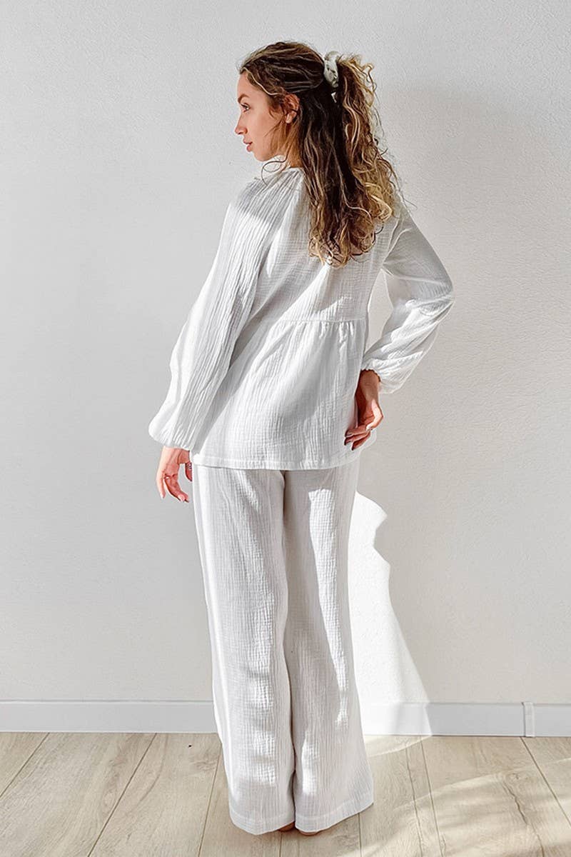 CWSPJ0261_PURE COTTON LONG-SLEEVED PAJAMAS TWO-PIECE SET