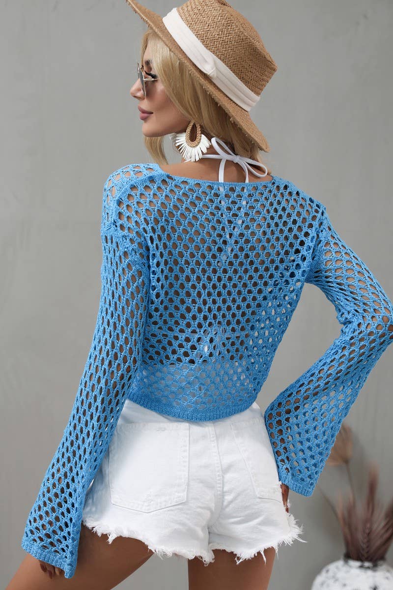CWTSTL1025_Mesh crochet long-sleeved Cover Ups