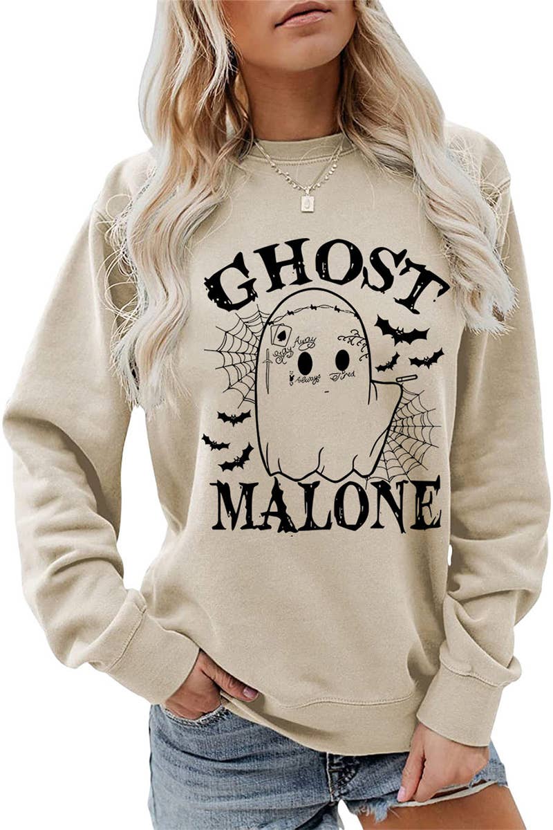 CWTSTL0364_WOMEN HALLOWEEN GHOST MALONE LONG SLEEVE PULLOVER