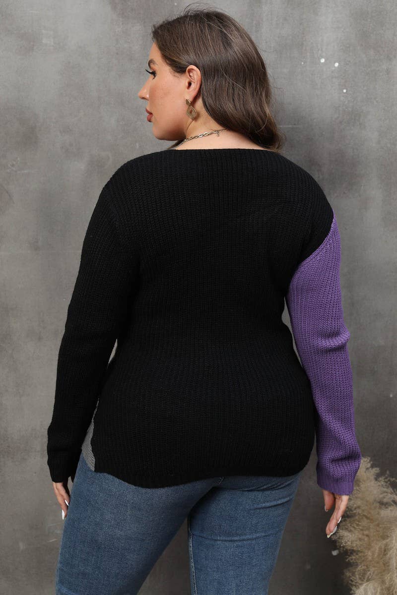 CWOSWL1569_PLUS Size V-Neck Long Sleeve Pullover Sweater