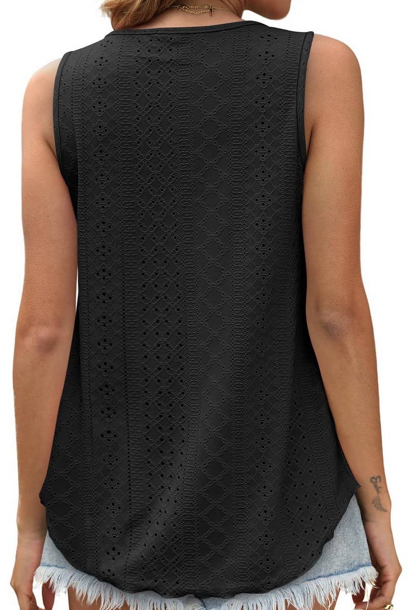 CWTBLSL0443_ROUND NECK NEEDLE EYE SLEEVELESS VEST T-SHIRT