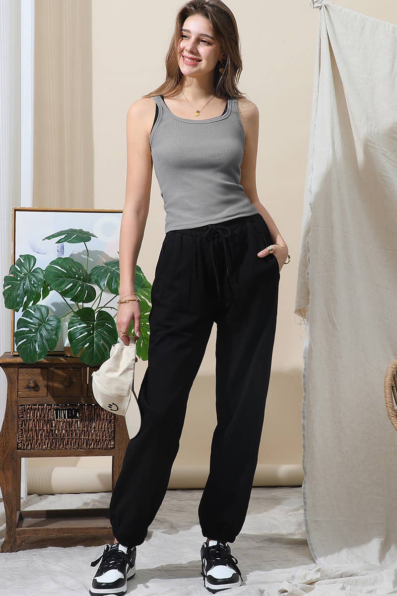 CWTTK231_SOLID RIB KNIT BASIC CAMI TANK TOP