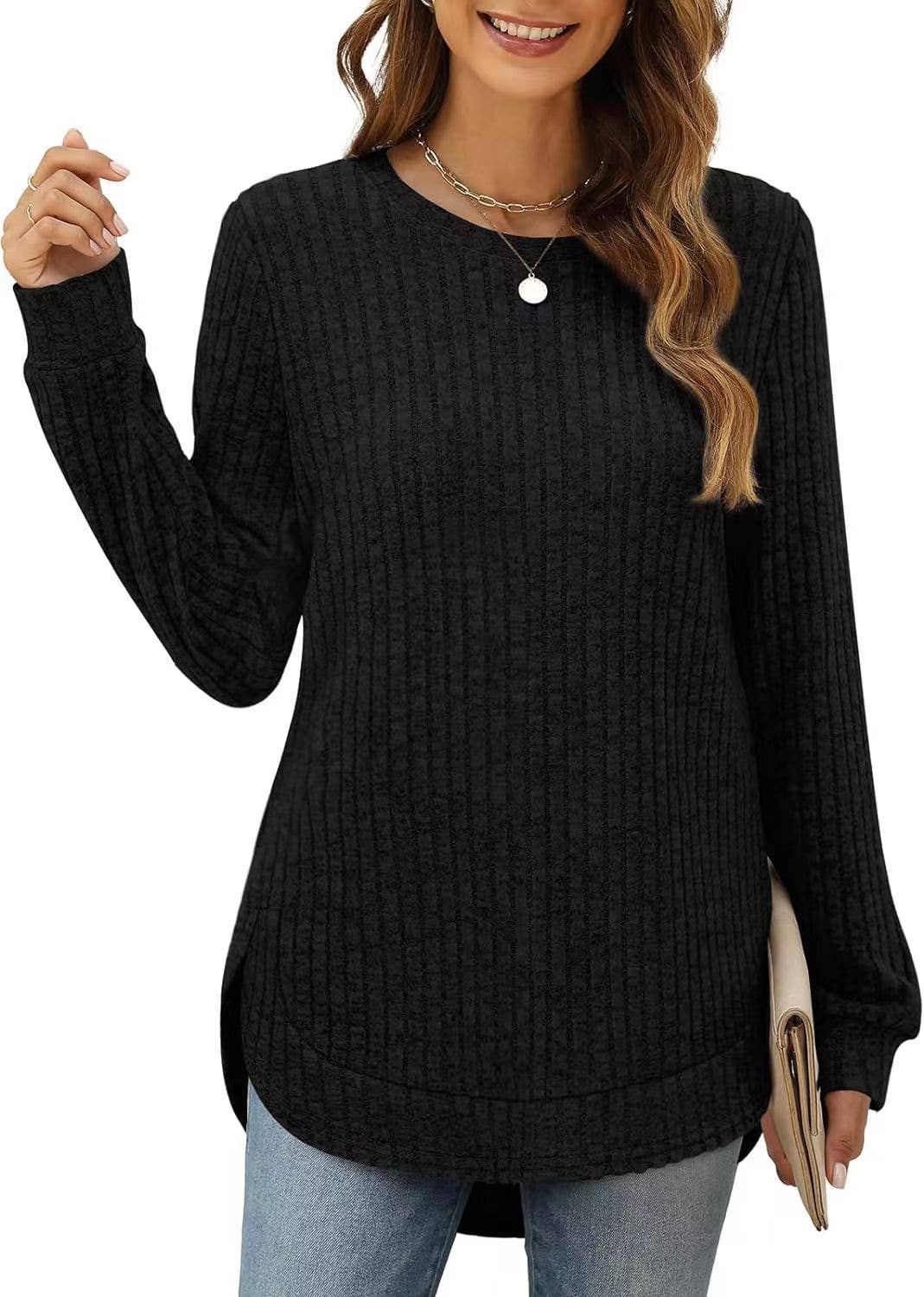 CWTTL1243_Crew Neck Pullover Casual Long Sleeve Top