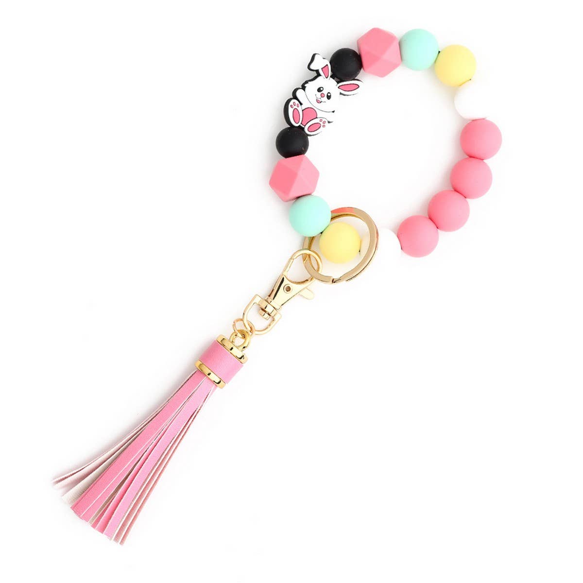 Cross Rabbit Keychain Easter Silicone Bead Bracelet_CWAB5076
