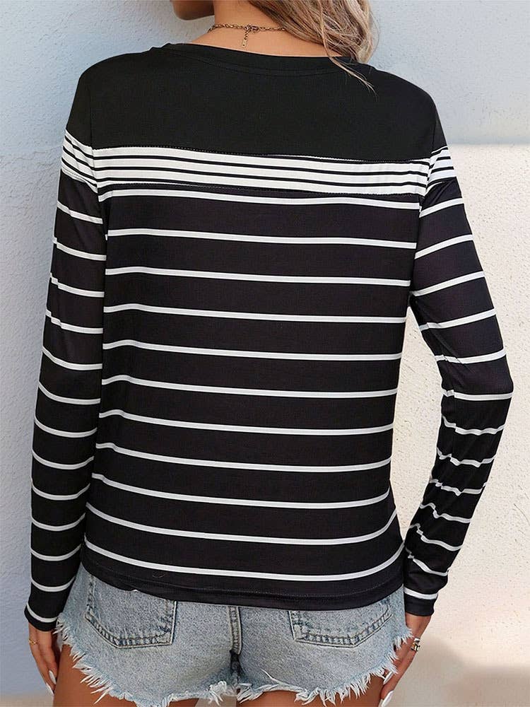 CREW-NECK CASUAL STRIPED LONG SLEEVE PULLOVER TOP