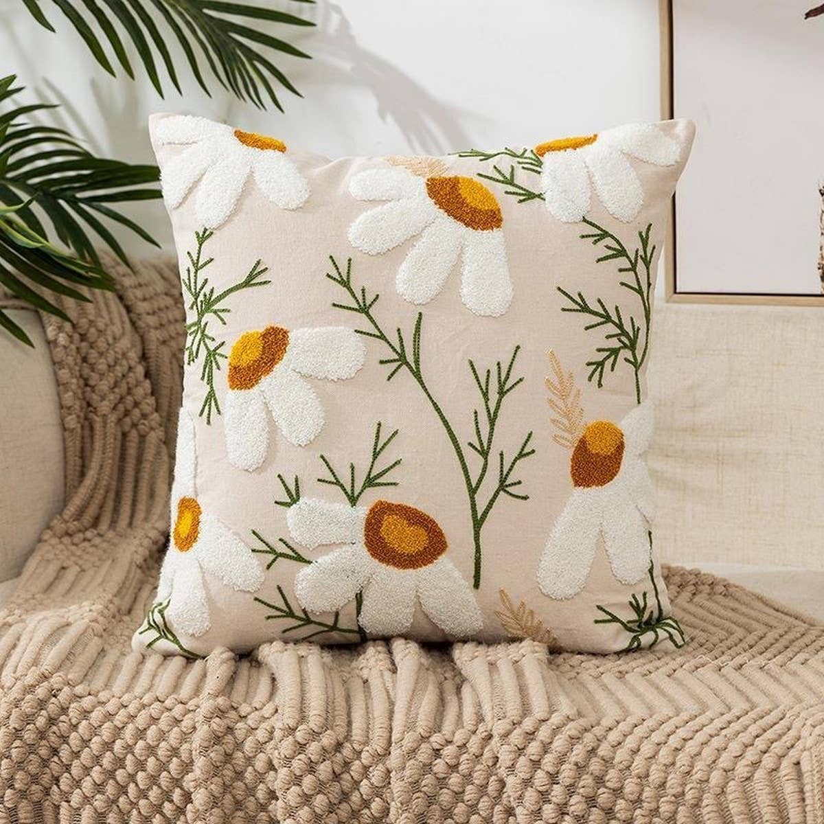 Tulip Embroidered Cute Pillow Cover for Bed & Sofa