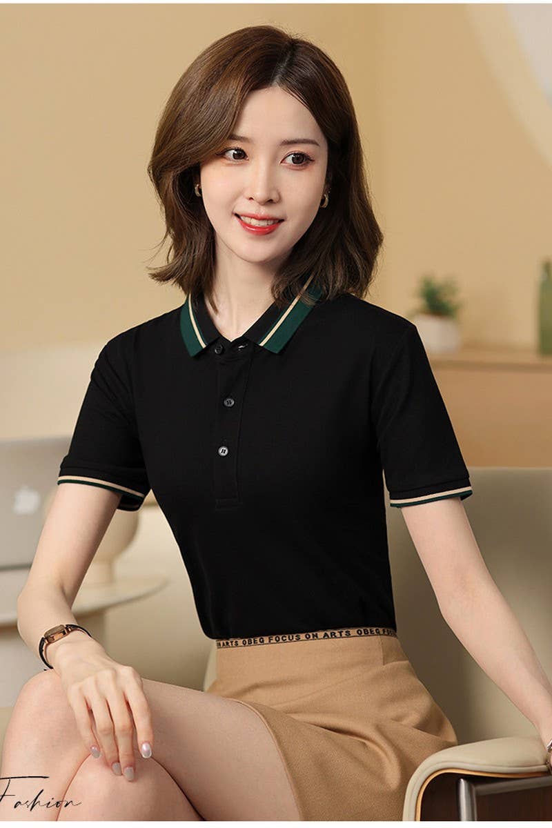 CWTBLS02440_CONTRAST COLLAR SHORT SLEEVE POLO SHIRT
