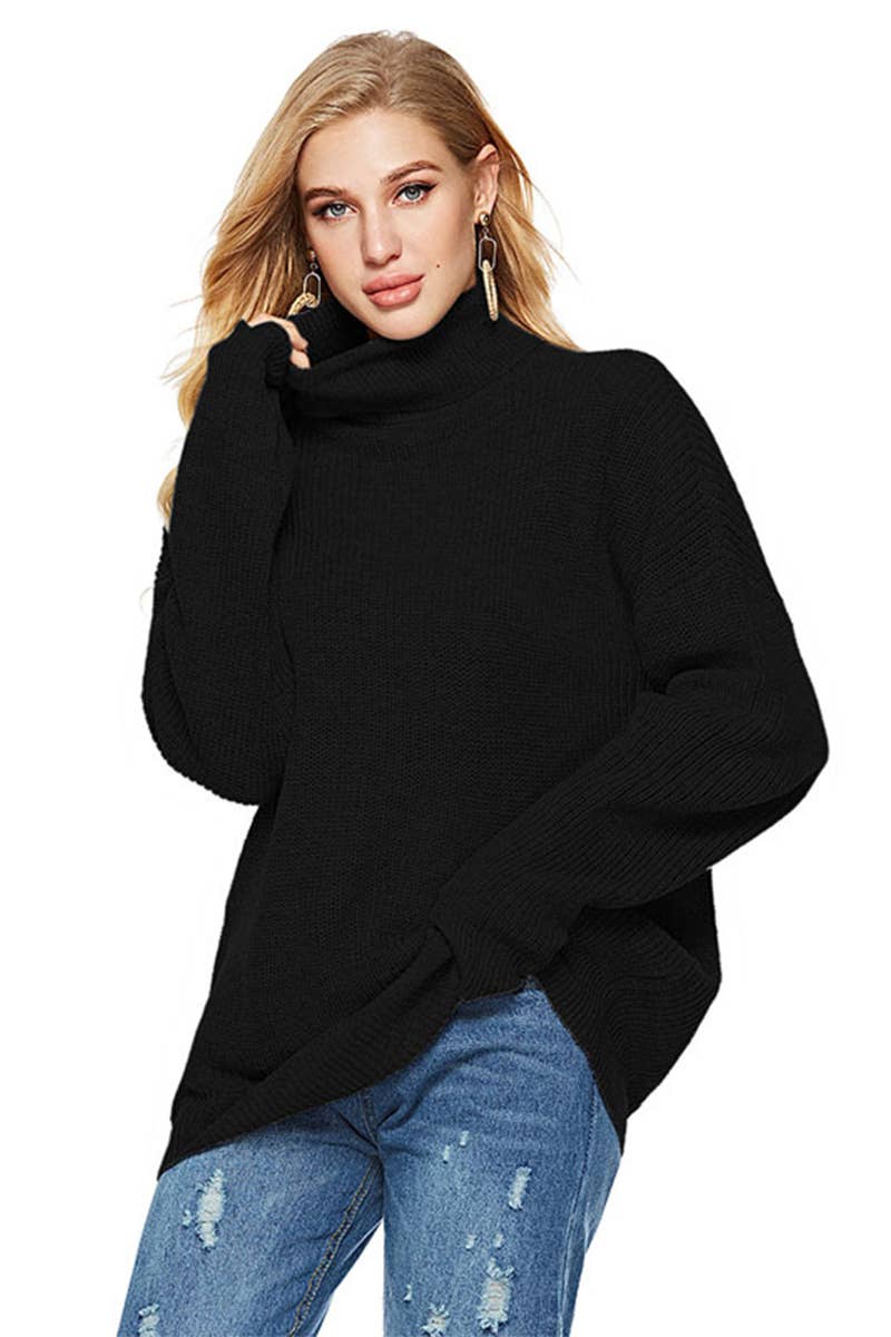 CWTSTL2701_CASUAL STRIPED TURTLENECK KNIT SWEATER