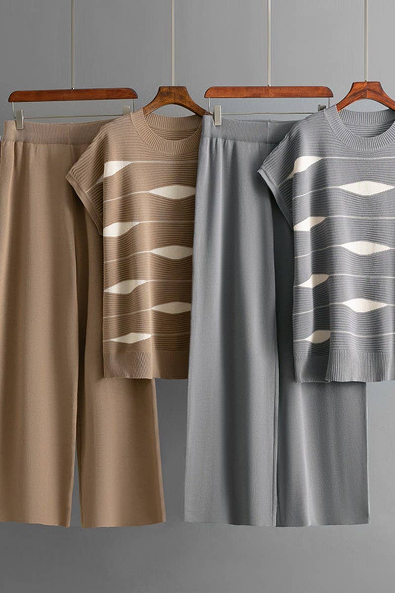CWSTB00424_STRIPED KNIT TOP & HIGH WAIST WIDE LEG SET