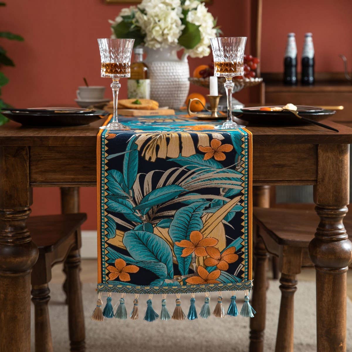 CONTRAST FABRIC FESTIVE TABLECLOTH