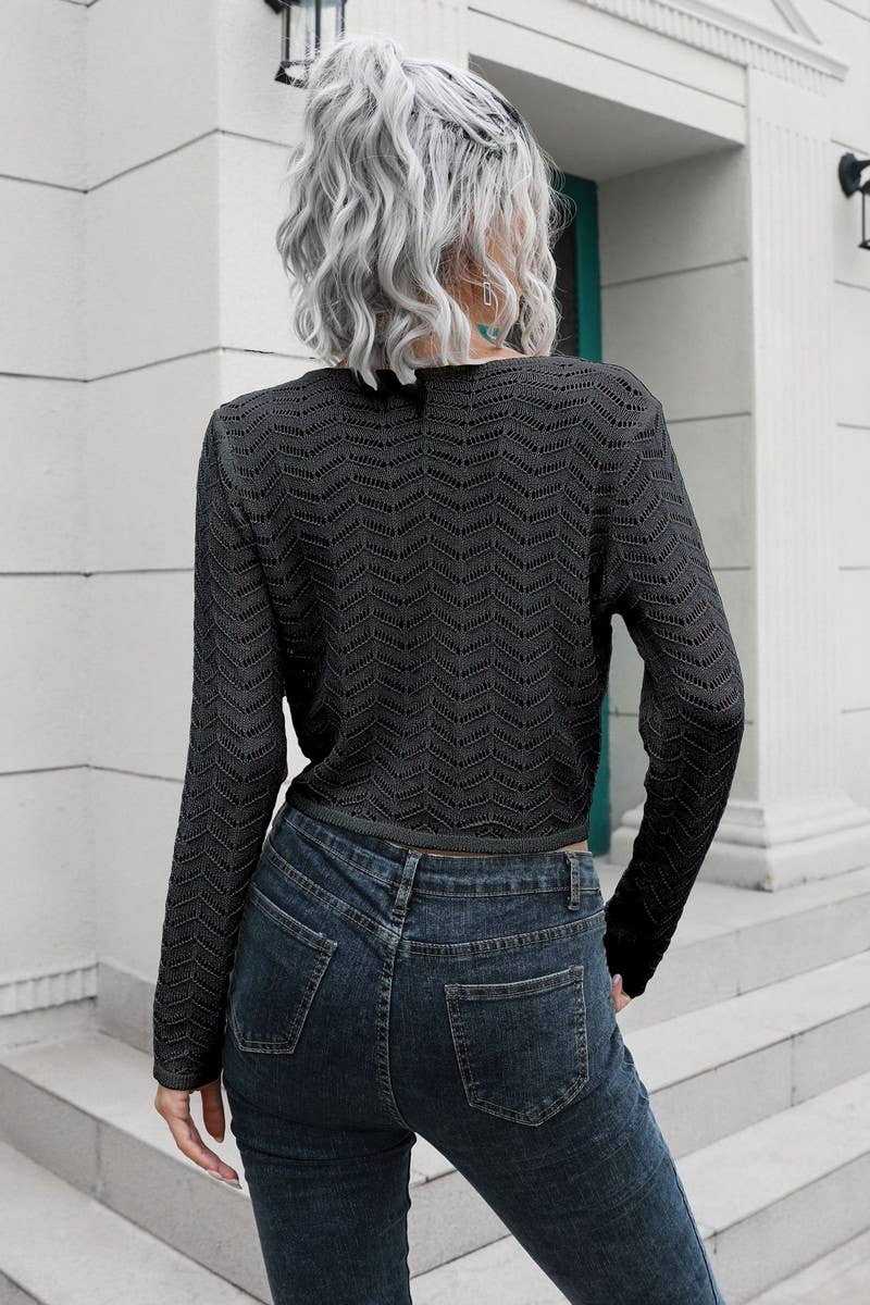 CWOSWL2097_Long Sleeve Crochet Ruched Pullover Sweaters