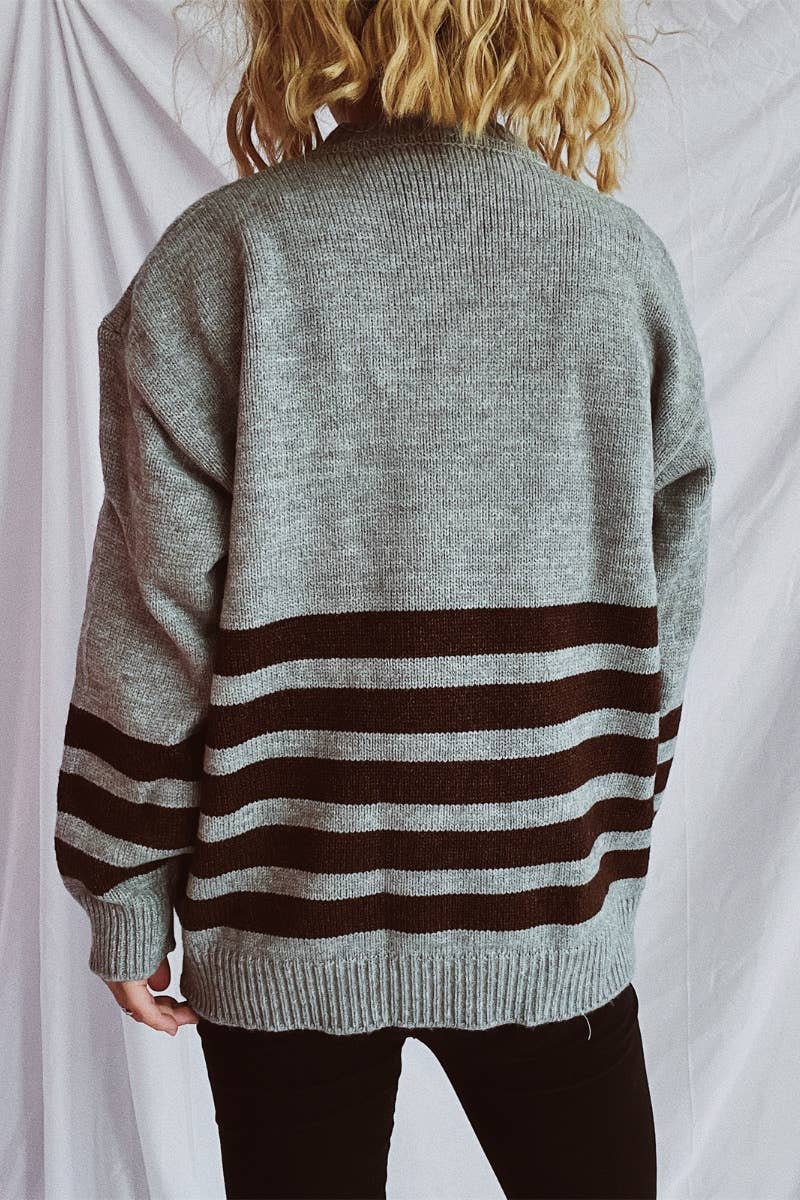 CWOSWL3818_VINTAGE CREW-NECK LONG-SLEEVED STRIPED SWEATER