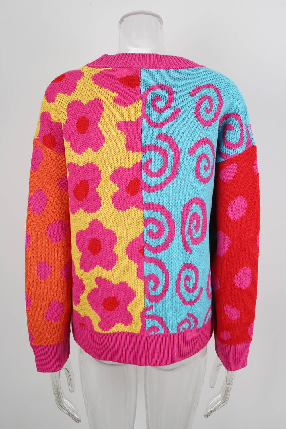 Color-blocking loose,buttonless knitted cardigan