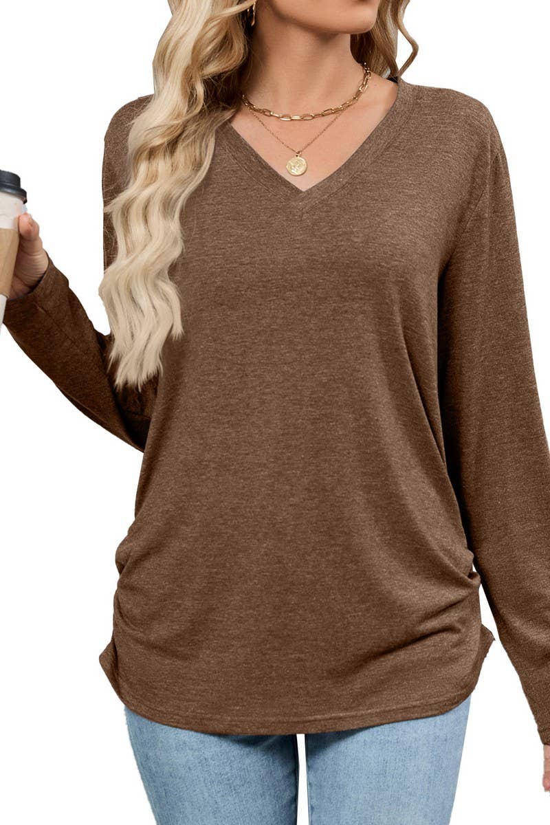 CWTBLL4019_SOLID V-NECK LOOSE FIT LONG SLEEVE T-SHIRT
