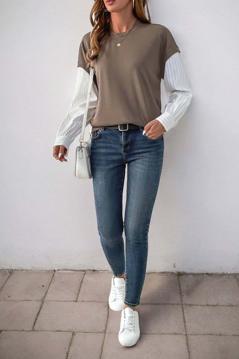 CWTBLL3737_CASUAL LONG-SLEEVED FAKE TWO-PIECE SWEATSHIRT