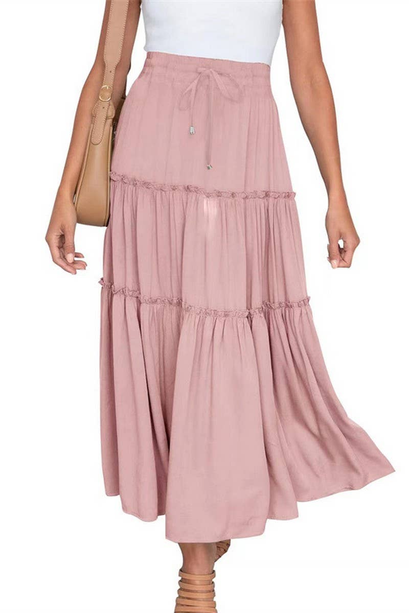 CWBLS0557_CASUAL SOLID PATCHWORK ELASTIC WAIST MAXI SKIRT