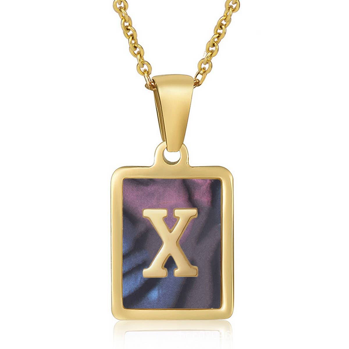 SQUARE SHELL 26 LETTER PENDANT NECKLACE_CWAJE0674