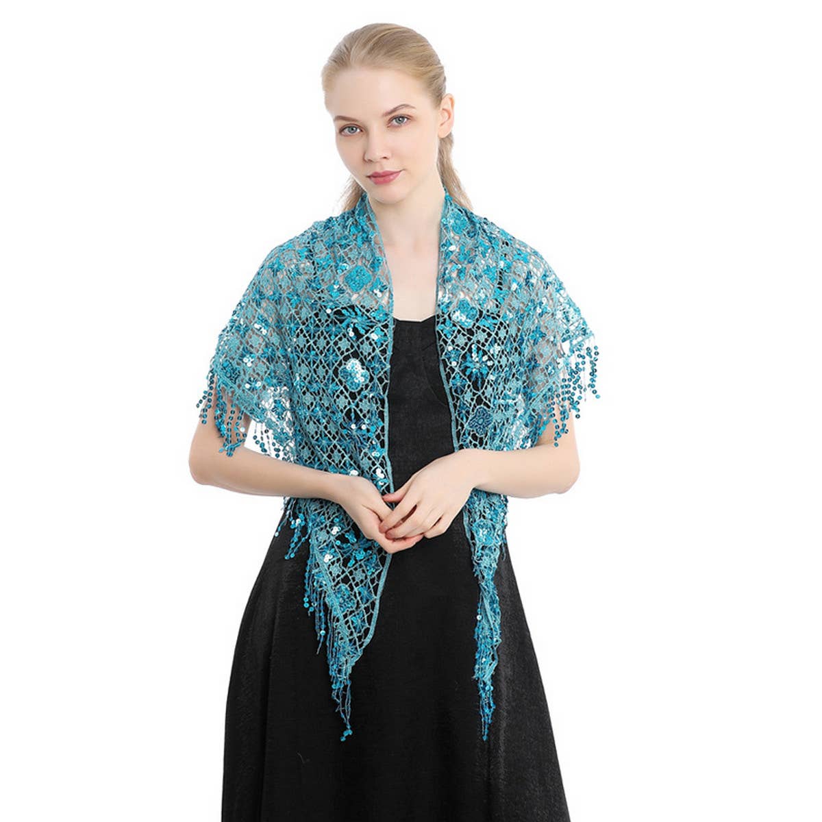 Sequin Fringe Triangle Shawl ? Bridal Party Wrap