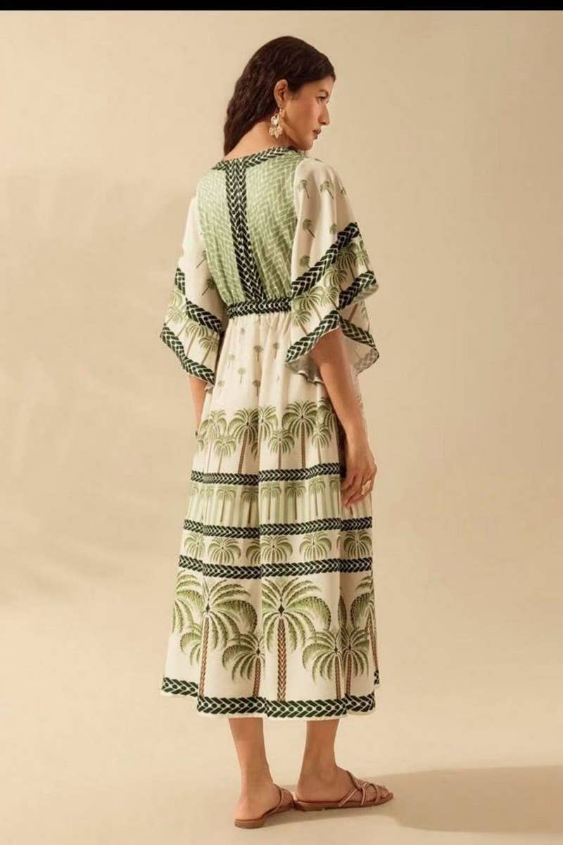 CWDMD5834_V-NECK LOOSE FLORAL FLOWY MAXI DRESS