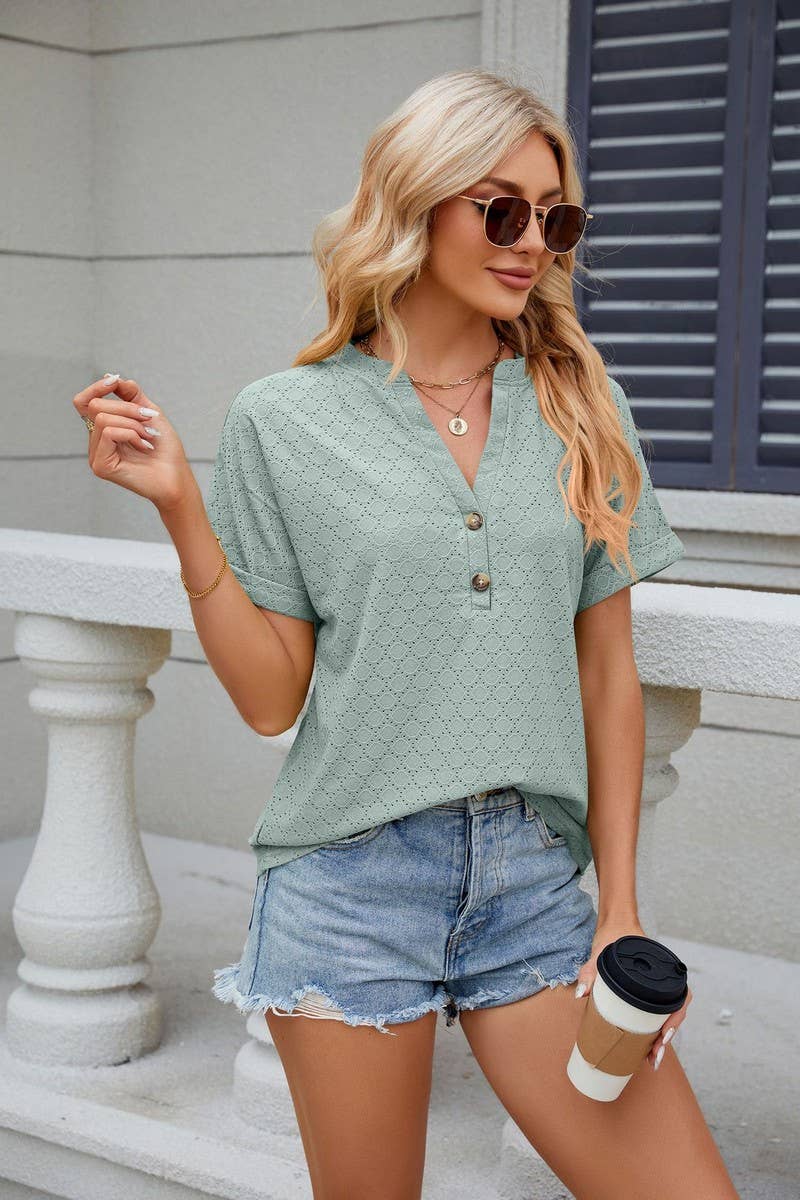 CWTTS0815_V-Neck Short Sleeve Knit Top