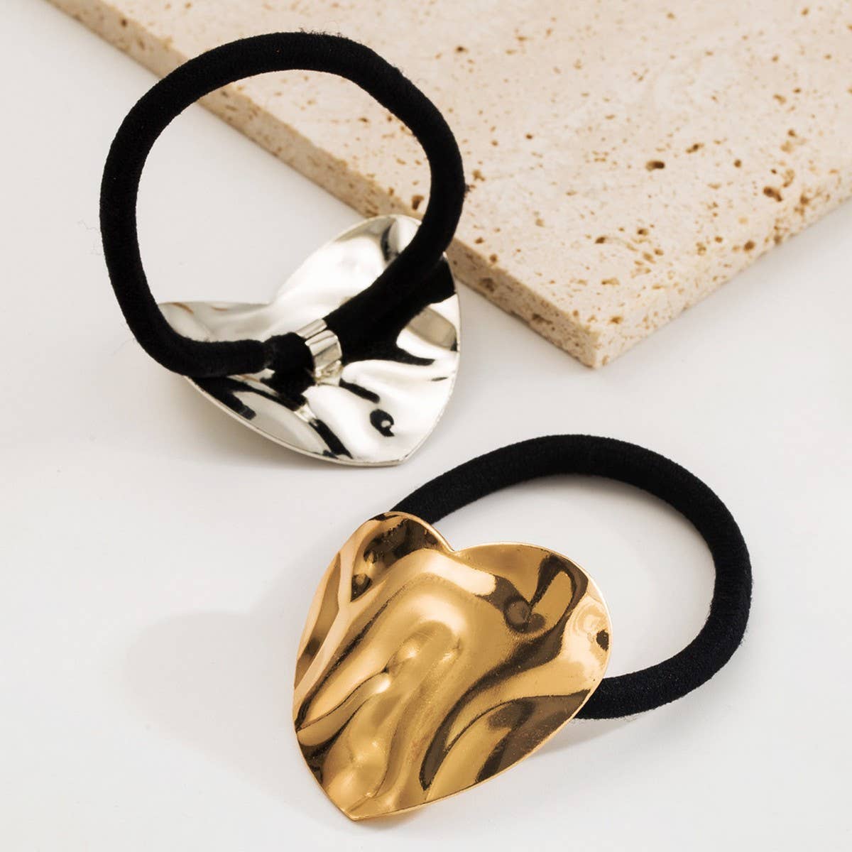 Minimalist Metal Hair Tie with Heart & Circle