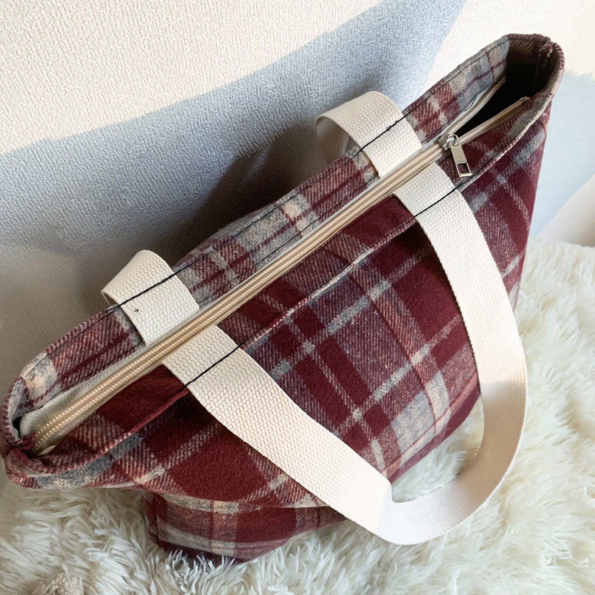 RETRO MIXED COLOR PLAID VERSATILE SHOULDER BAG_CWAB2155
