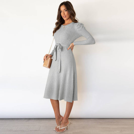 Elegant bubble long-sleeved, high-waisted dress