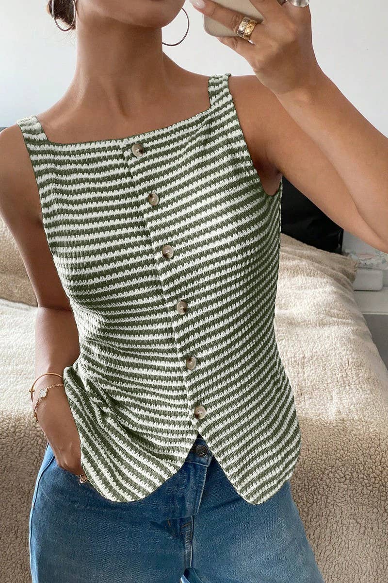 CWTTSL0328_WOMEN'S CASUAL BUTTON SLEEVELESS CAMISOLE TOP