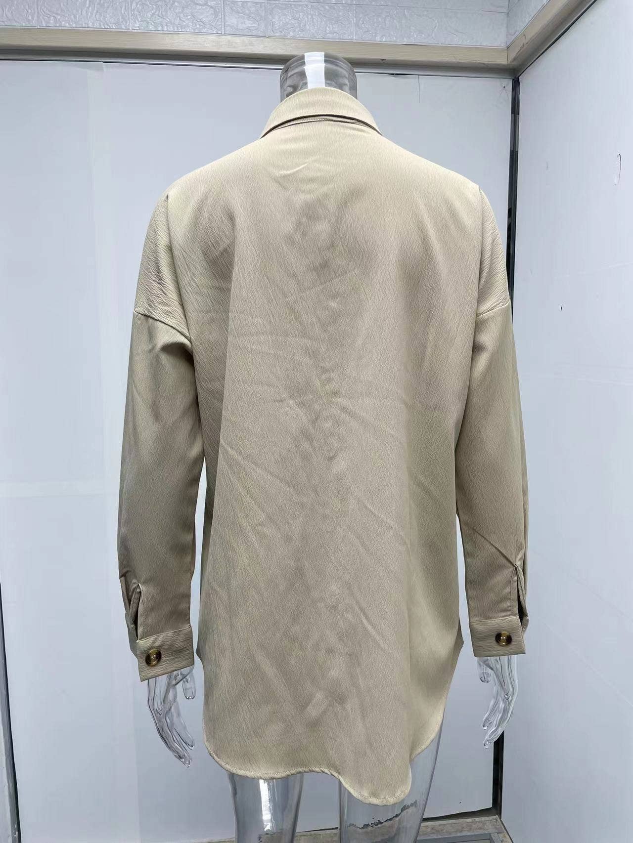 BAT-SLEEVED CASUAL SOLID COLOR LONG-SLEEVED SHIRT