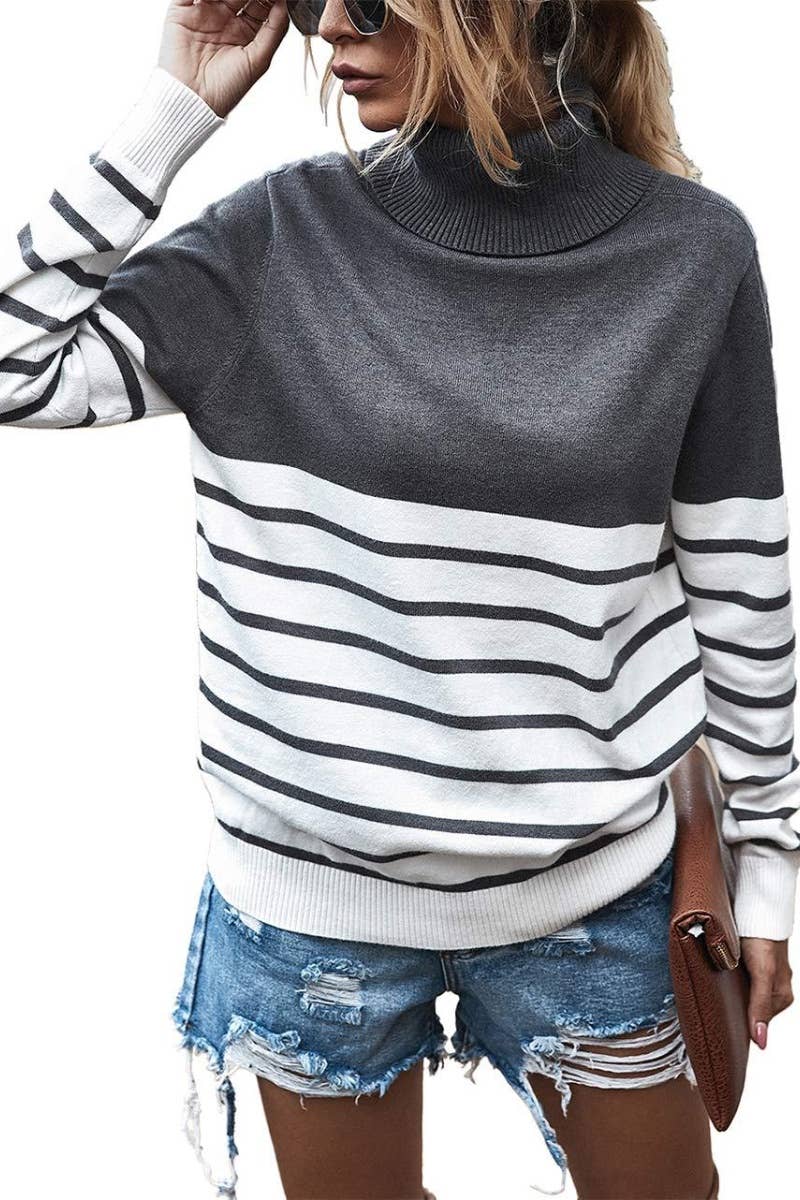 CWOSWL6308_TURTLENECK LONG-SLEEVED STRIPED SWEATER