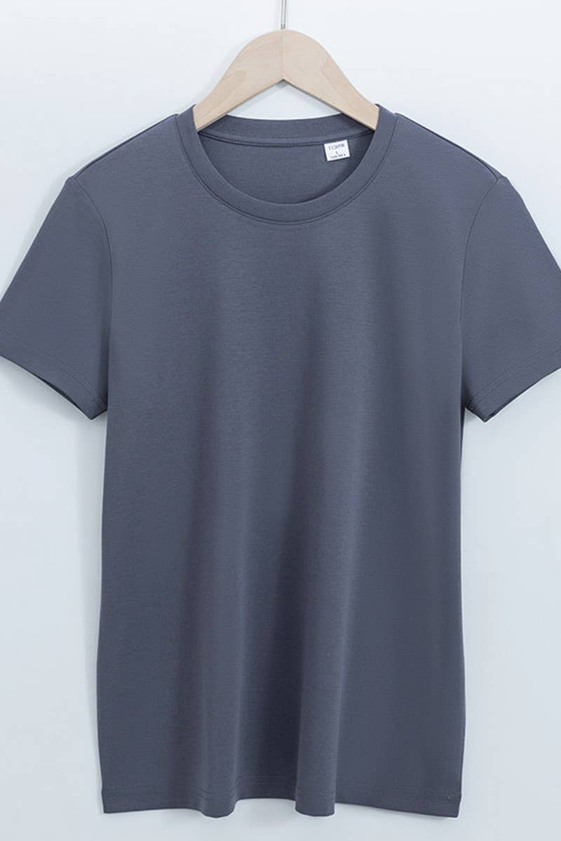 CWTTS1037_SOLID COLOR CASUAL ROUND NECK WOMEN T-SHIRT