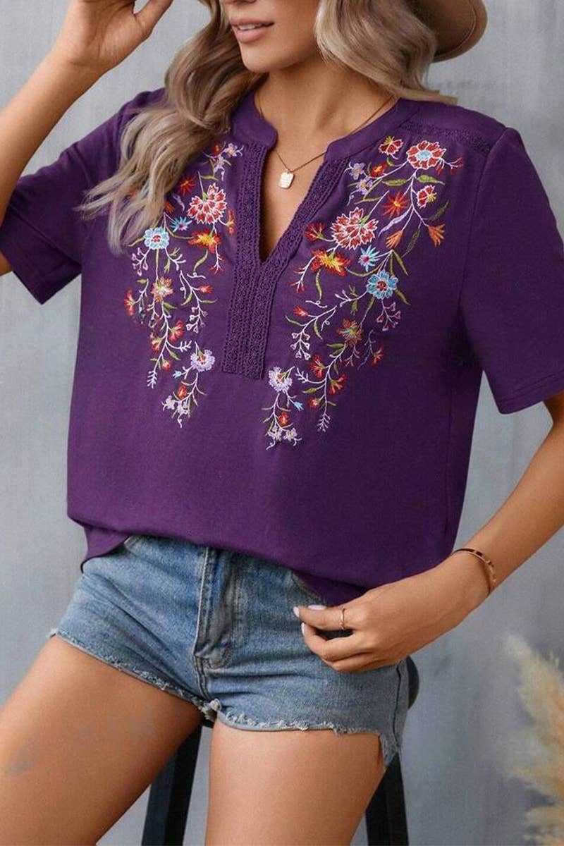 CWTTS1376_SUMMER FASHION EMBROIDERY STITCHING LACE TOP