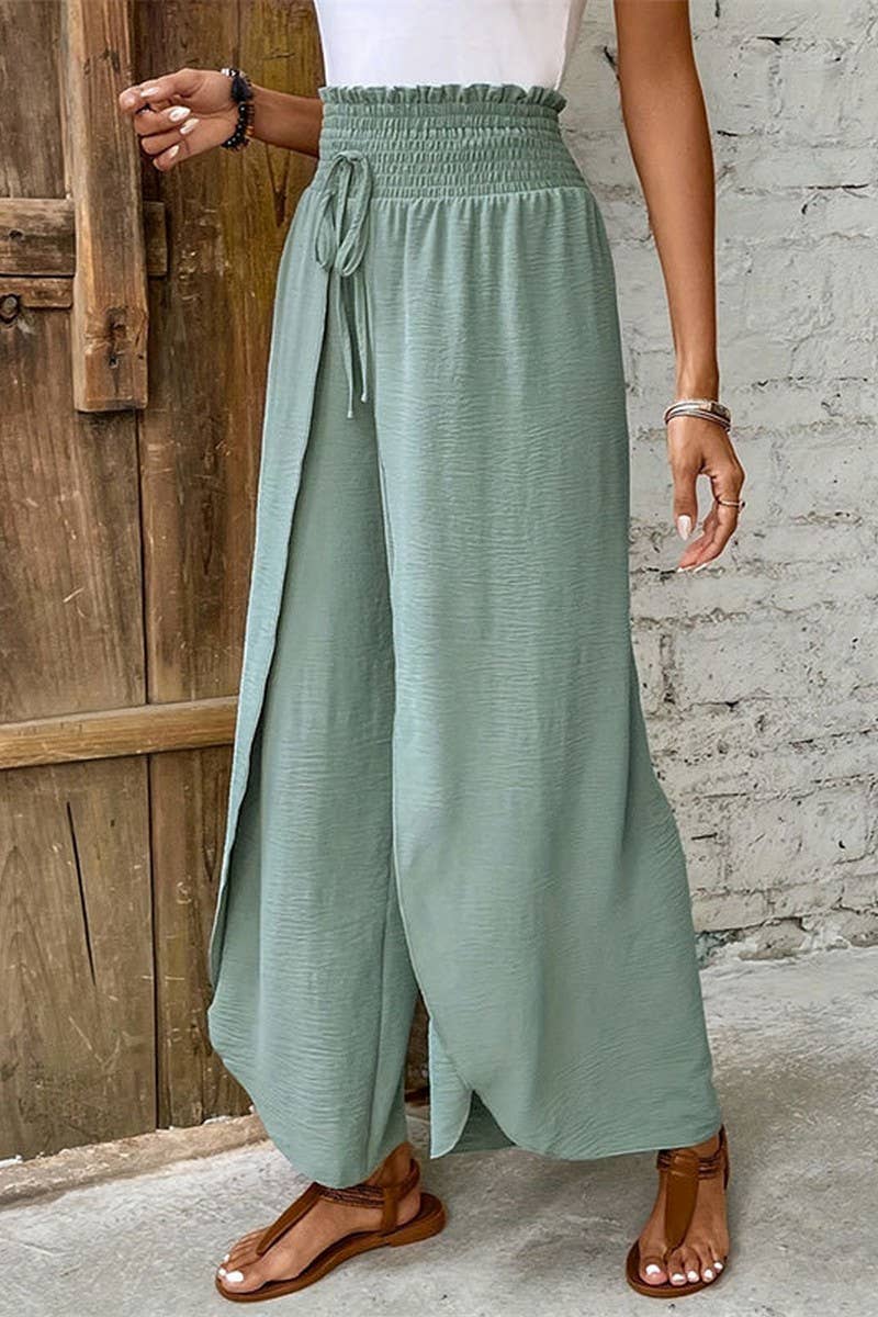 CWBLP1934_COMMUTER ELASTIC WAIST IRREGULAR WIDE LEG PANTS