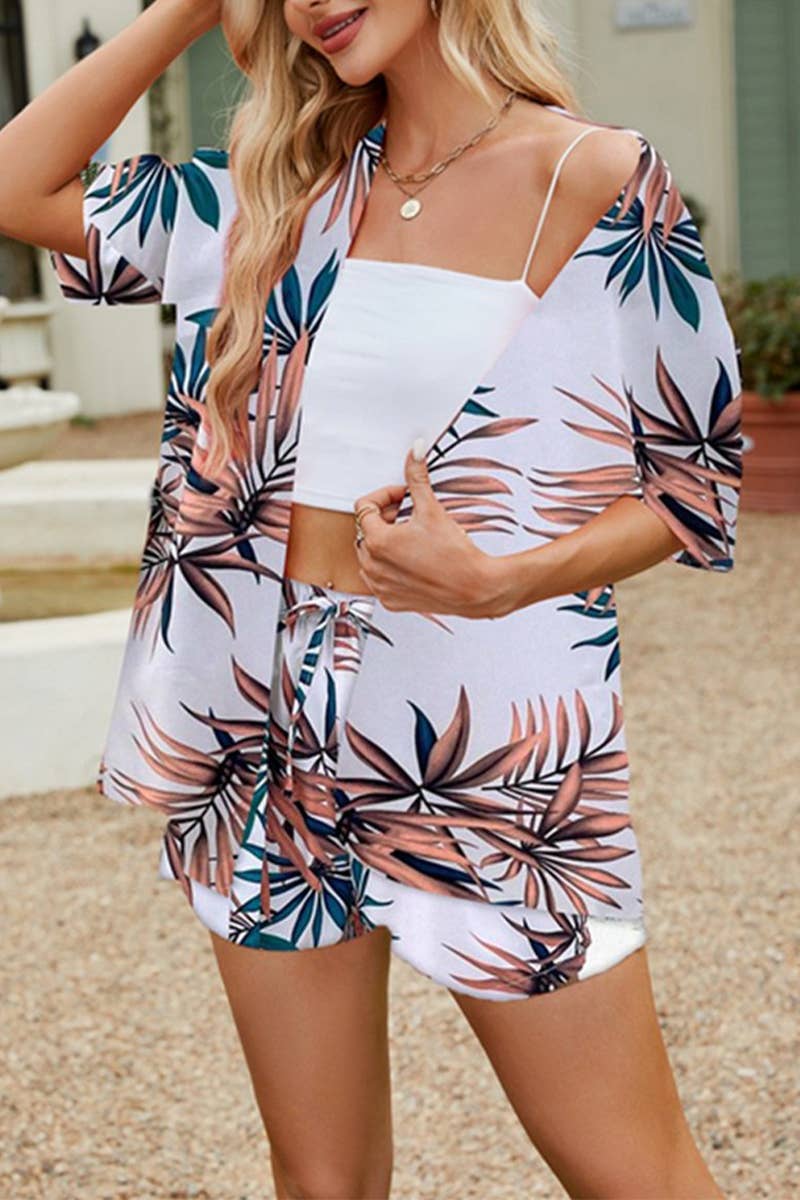 CWSS1099_FLORAL PRINT ELASTIC WAIST SHIRT AND SHORTS SET