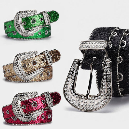 WOMEN RHINESTONE SEQUIN HOLLOW BELT_CWABE0363